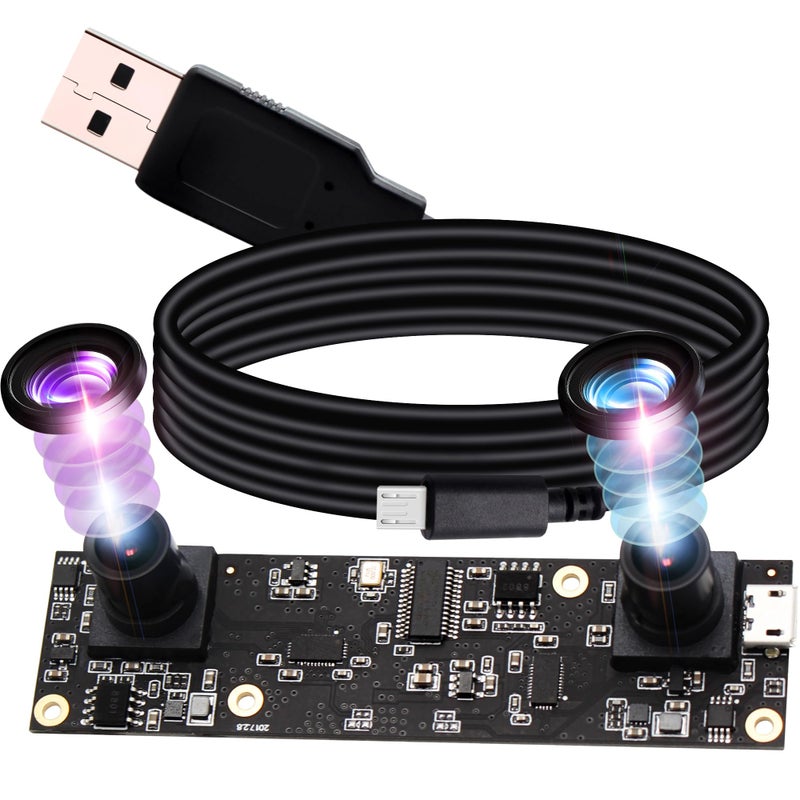 ELP 1080P Dual Lens USB Camera Module 3D Stereo PC Cameras for Computer Mini UVC USB2.0 Webcam Board M9 90Degree Lightburn_Camera AR0330 Binocular Webcamera Video Industrial USB Surveillance Cam - Image 1